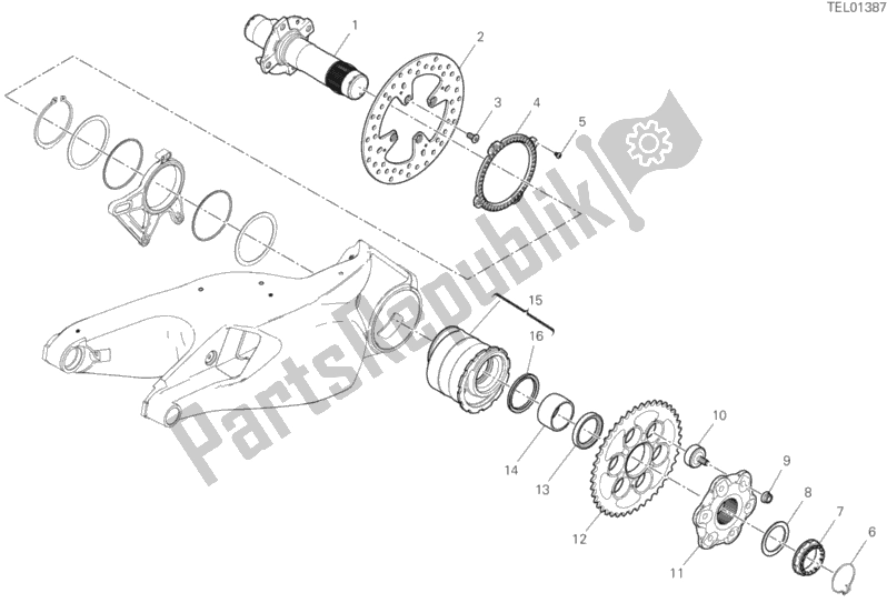 All parts for the Rear Wheel Spindle of the Ducati Superbike Superleggera V4 USA 998 2020